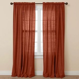 Etsy Boho Rust Orange Linen Light-Filtering Curtains - 2 Panel Set